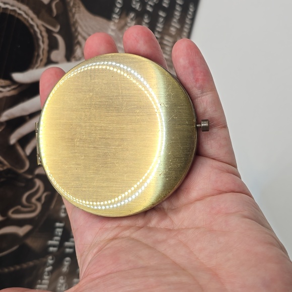 Jeweled Colorful Rhinestone Cabochons Ornate Brass Mirror Compact - Picture 12 of 13